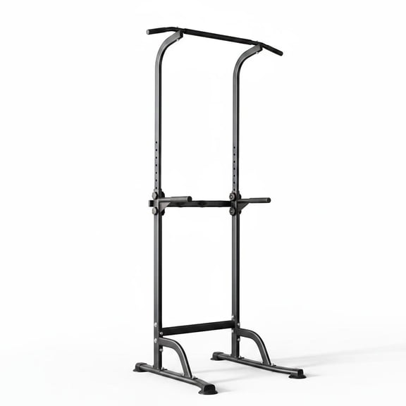 Power Tower Home Gym Workout Station, 10-Level Adjustable Height Pull Up Bar Stand for Dips Push-Ups Knee Raises, Black/Yellow/Red