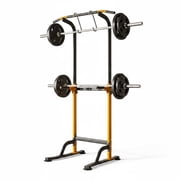 Power Tower Home Gym Workout Station, 10-Level Adjustable Height Pull Up Bar Stand for Dips Push-Ups Knee Raises, Black/Yellow/Red