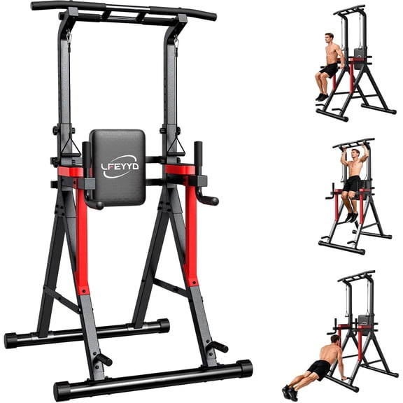 Power Tower Pull Up Bar Free Standing, Home Gym Strength Training Equipment | Dip Station, 13-Height Adjustment, Pull Ups, Knee Raises, Push Ups, Full-Body, 450LBS Capacity