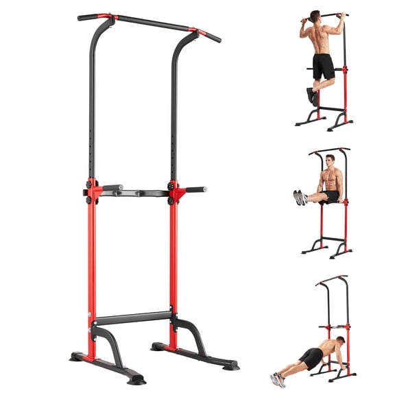 Power Tower Pull Up Bar Station - 330 LBS Stable Multi-Function Gym Dip Station for Home Strength Training Equipment - 10 Adjustable Heights