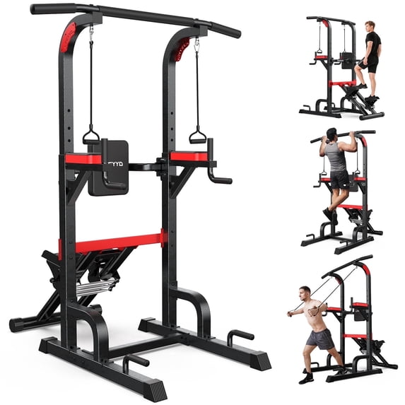 LNOW Power Tower with Stair Stepper Pull Up Bar Station, Multi-Function Dip Station with Adjustable Height for Home Gym Strength