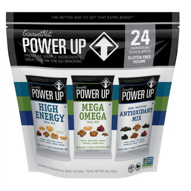 Power Up Trail Mix Variety Pack Mega Omega, High Energy & Antioxidant Mix- Non-GMO, Vegan, Gluten Free,Gourmet Nut,Healthy Convenient On the Go Snacking & Holiday Treats(1.5oz. x 24 ct)