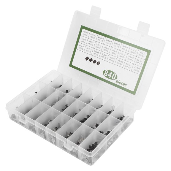 Power Transistor Kit, 840Pcs TO-92 Triode Assortment Set, 24 Values NPN PNP Transistors for Industrial Control Electronics