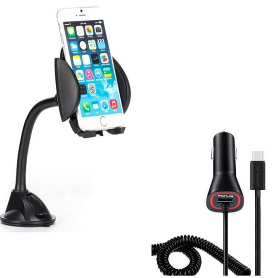 Power Type-C Quick Charger w Windshield Dash Car Mount G1Q for Motorola Moto Z2 Force Z Force Droid X4 G7 Power Play G6 - Nokia 3.1, 7.1, 8, Plus - OnePlus 5T, 6, 6T, 7 Pro - Razer Phone 2