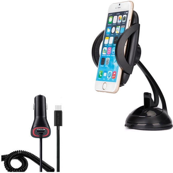 Power Type-C Quick Charger w Windshield Dash Car Mount R4X for Motorola Moto Z2 Force Z Force Droid X4 G7 Power Play G6 - Nokia 3.1, 7.1, 8, Plus - OnePlus 5T, 6, 6T, 7 Pro - Razer Phone 2