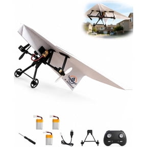 Power-Up RC Paper Airplane Kit with Gyro Stabilizer – DIY Electric Remote Control Plane, Dual Propellers, Foldable Flying Stem Toy, Micro Fixed Wing Drone (Three Electrics)