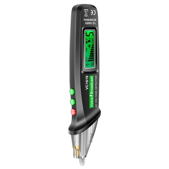 Sorven Voltage Tester Pen Test VC1019 LCD Digital Test Pen Non-contact Voice Broadcast Tester Pen Sensitivity Adjustable with Indicator Sound/Light Alarm Flashlight
