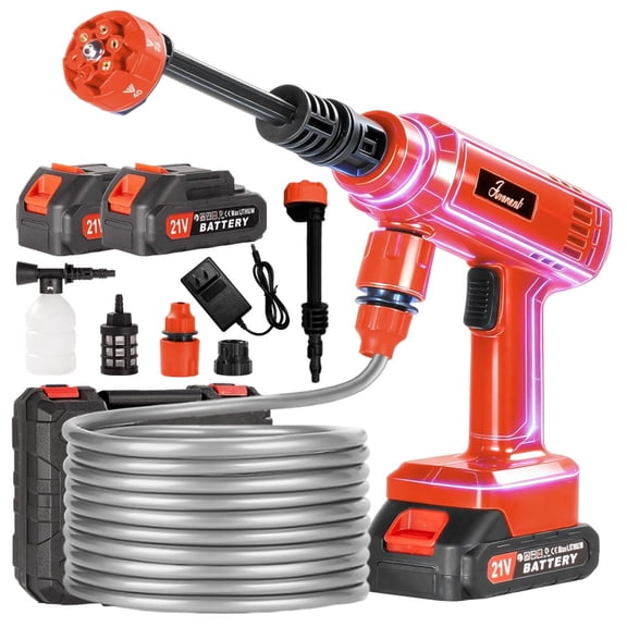 Power Washer,1200 PSI Cordless Pressure Washer with 2×21V Battery&6-in-1 Multi-Function Nozzle,Portable Pressure Washer Suitable for Cleaning Vehicles, patios, Glass, Floors, and Watering Plants