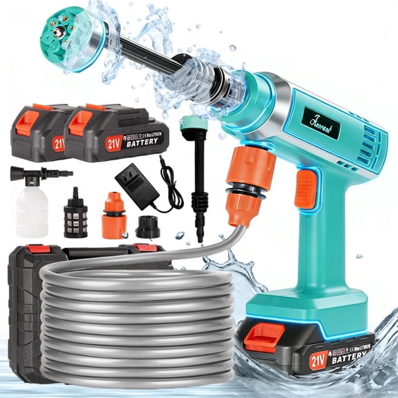 Power Washer,1200 PSI Cordless Pressure Washer with 2×21V Battery&6-in-1 Multi-Function Nozzle,Portable Pressure Washer Suitable for Cleaning Vehicles, patios, Glass, Floors, and Watering Plants