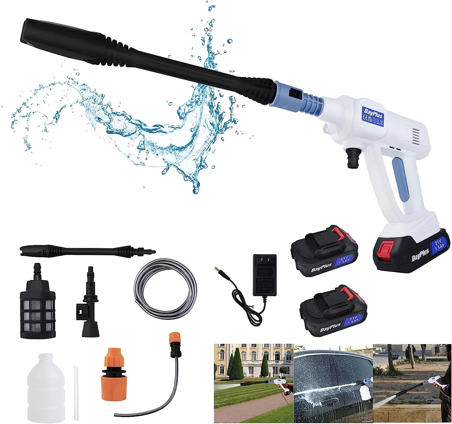 Power Washer, 21V Cordless Pressure Washer Car Wash Power Cleaner with 1.3Ah Battery, 6-in-1 Nozzle, Electric Pressure Washer for Outdoor Wall Floor Window Cleaning, Portable High Pressure Cleaner
