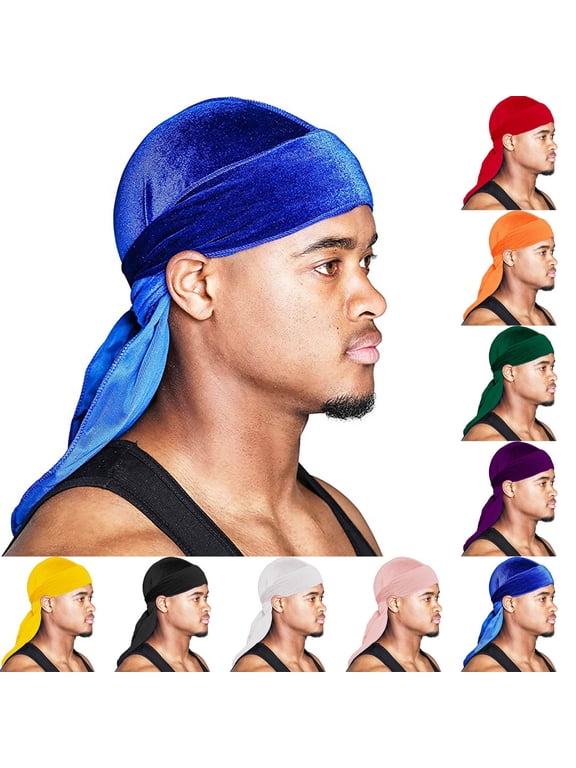 Power Waves Durag, Long Tail Satin Elastic Hat Velvet Hip Hop Durag, Premium Satin Deluxe Durags for Men, Breathable Premium Fabric, One Size Fits All, Durable & Versatile For All Hair Types