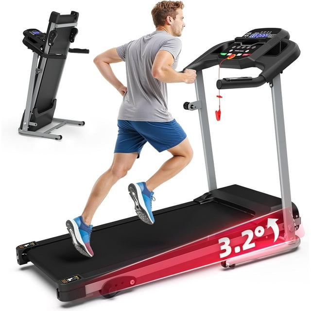 The Power Wear Merax Foldable Treadmill for Home 2.5 HP Portable Running, Jogging and Walking Machine with 12 Per set Programs 300 Lbs. Weight Capacity Device Holder Heartbeat Sensor and 3-Level Incline