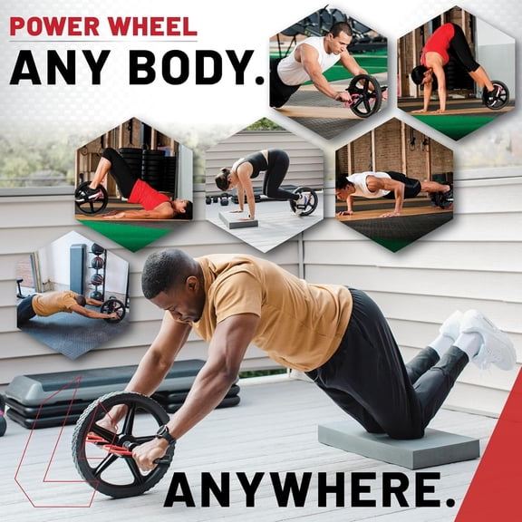Power Wheel for Full Body Functional Fitness - Strengthen Abs, Core, Lower & Upper Body with Foot Straps