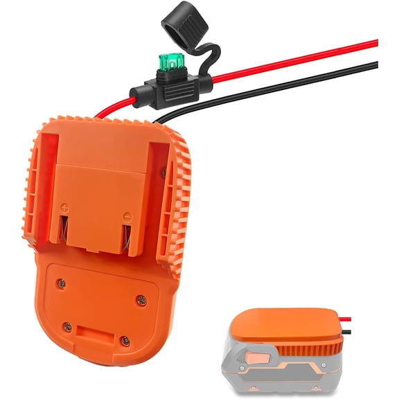 Power Wheels Adapter Compatible with Ridgid AEG 18V Battery, 14AWG Wire and Fuse, Black ABS, 1-Pack