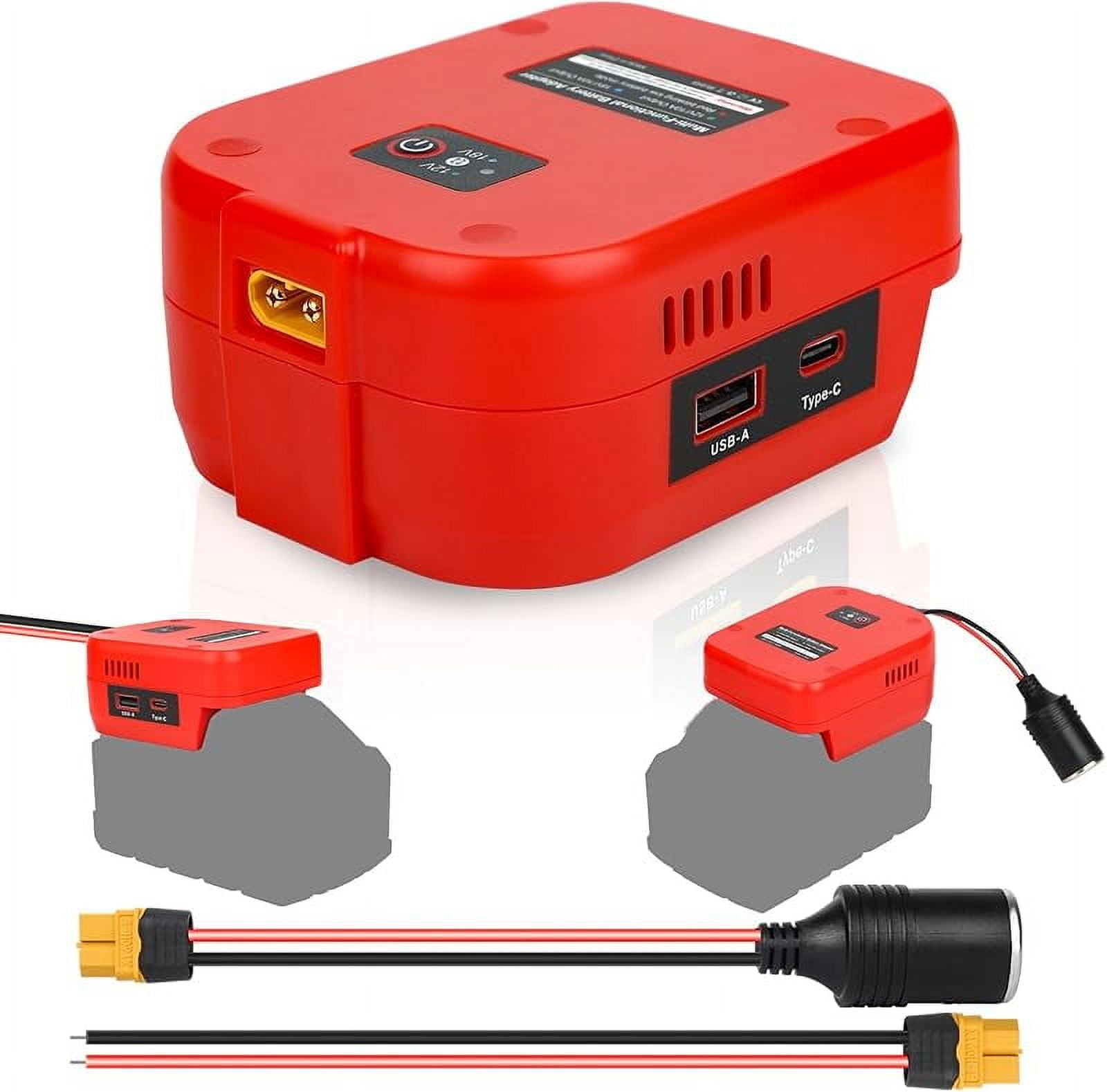 Power Wheels Battery Adapter Compatible with Milwaukee 18V Battery, 18V to 12V Step Down Power Converter with USB & Type C, XT60 Ports for RC Cars, DIY Projects, Car Appliance (1 Pack)