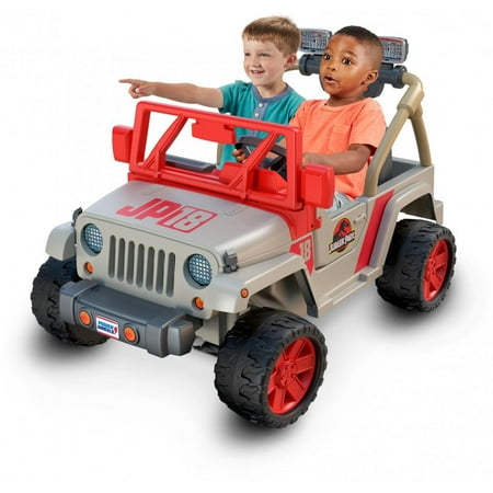 Power Wheels Jurassic Park Jeep Wrangler Battery Powered Ride-on Toy, 12 V, Max Speed: 5 mph