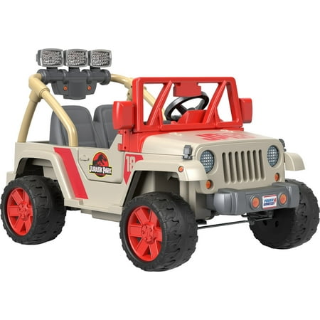 Power Wheels Jurassic Park Jeep Wrangler Battery Powered Ride-on Toy, 12 V, Max Speed: 5 mph