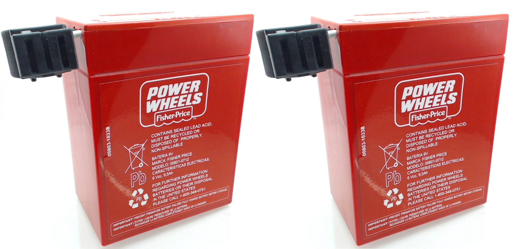 Power Wheels Super 6 Volt Red Battery, 00801-0712, Two Pack (2