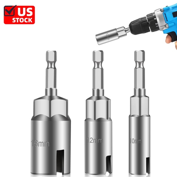 Power Wing Nut Driver Set, 3PCS, 1/4" Hex Shank Slot Wing Nuts Bolt Driver Hook Drill Bit Socket Wrenches Tools for Panel Nuts Screws Eye C Hook Bolt Q-Hanger 10mm 12mm 16mm