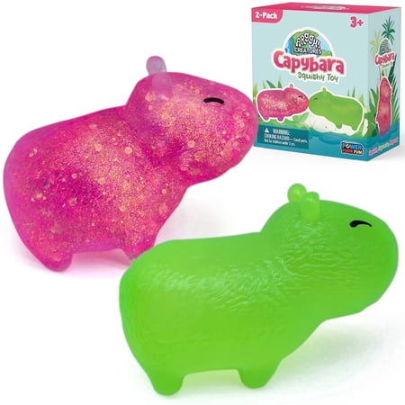 Power Your Fun Capybara Squishy Stress Relief Fidget STEM Toys for Adults & Kids 2-Pk (Pink, Green)