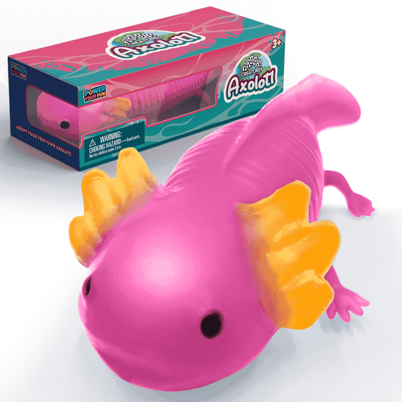 Power Your Fun Classic Unisex Squeezable Amphibians Axolotl Stress Ball Toy 1 Piece (Pink)