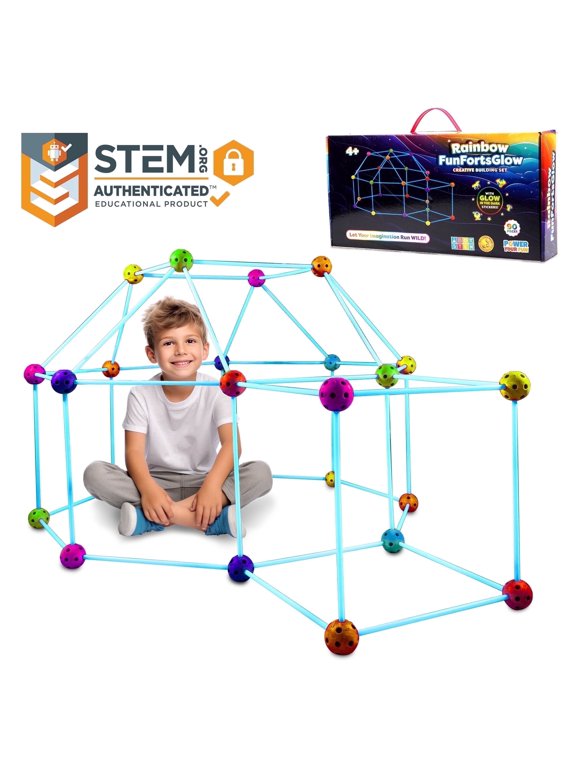 Power Your Fun Forts Construction 90 Pieces Set, Glow in The Dark Summer Building Set with Stickers, Kids Toy for 4 Years