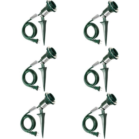 Power Zone Floodlight Kit - Weather-Resistant, 6 Ft Cord, Green - 6 Pack