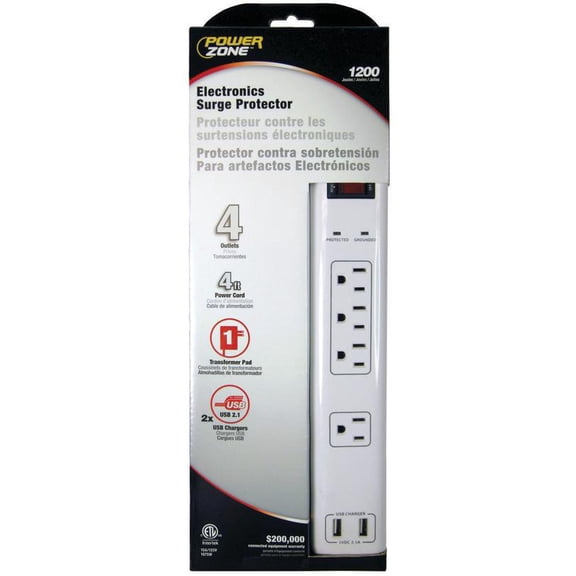 Power Zone OR505104 4 Outlet Surge Protector, White