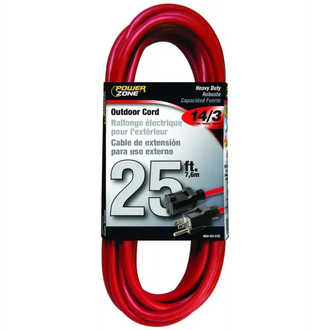 Power Zone OR514725/506725 Extension Cord, 14 Awg Cable, 25 Feet By 13 a, 125 V, Red, Each
