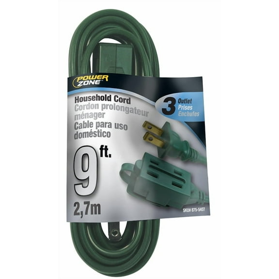 PowerZone OR780609 Extension Cord, 16 AWG Cable, 9 ft L, 125 V, Green
