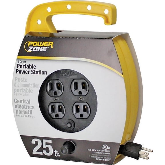 Power Zone ORCR220625 Cord Reel, 25 ft L Cord, 16 AWG