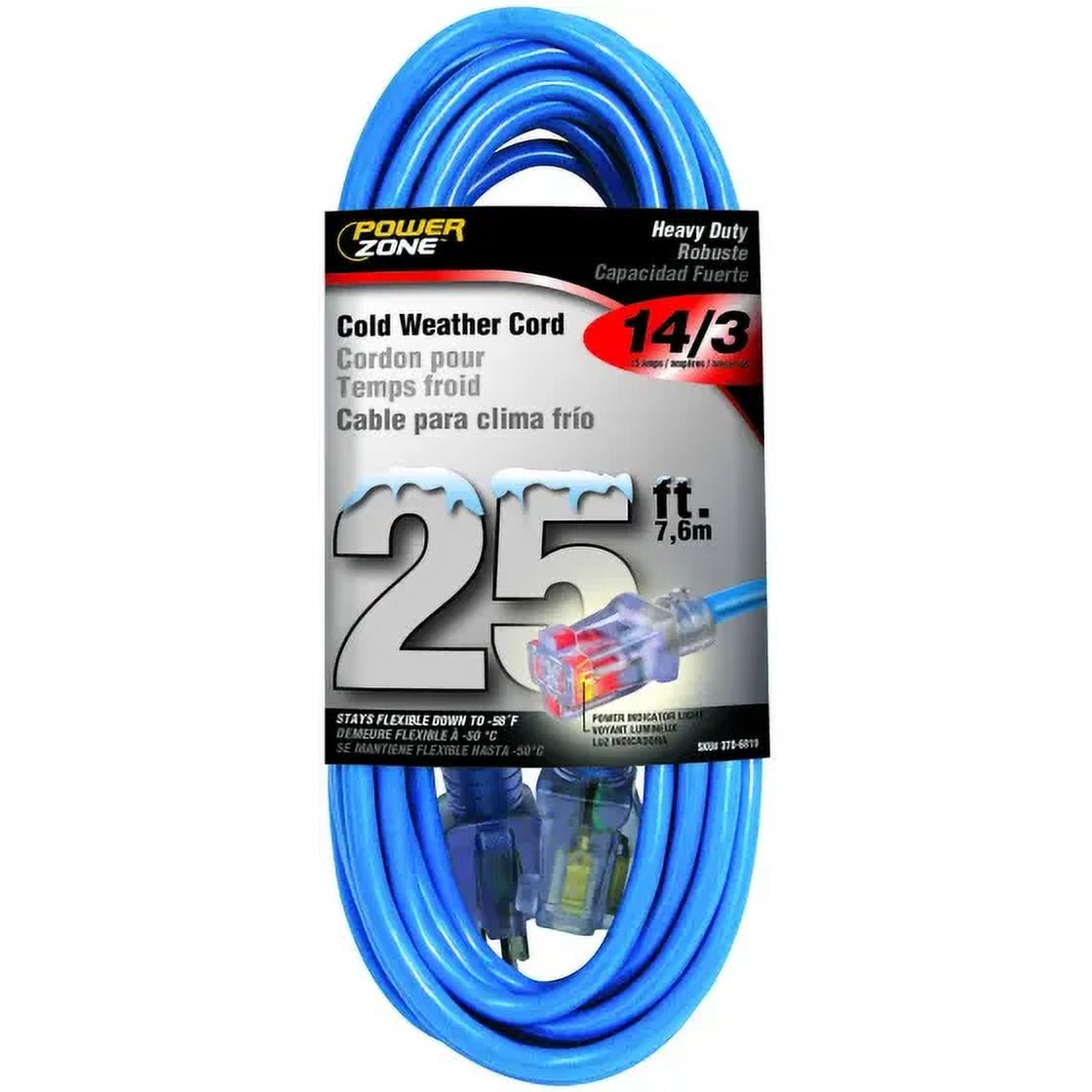 Power Zone ORCW511725 Extension Cord, 14 Awg Cable, 5-15p Grounded Plug, 5-15r Grounded Receptacle, 25 Feet By 15 a, 125 V, Each