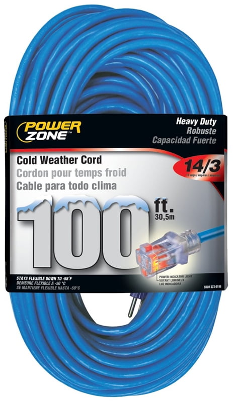 Power Zone ORCW511735 Cord 100' 14/3 Glacier, 13 Amp, 125 Volt