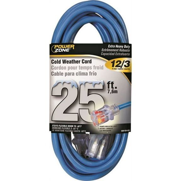 Power Zone ORCW511825 Cord 25' 16/3 Extension Glacier, 15 Amp