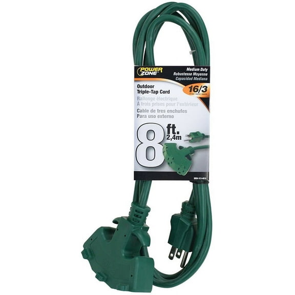 Power Zone ORY605608 Extension Cords, Outdoor - 3 Outlet, 8' Long