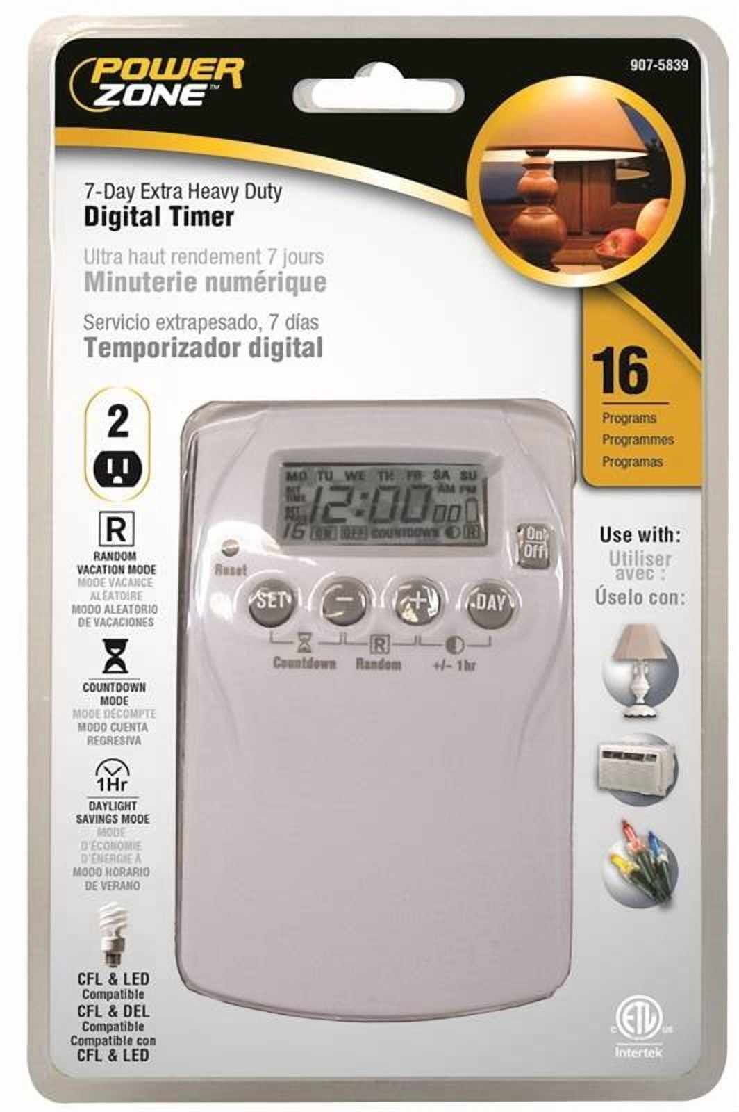 Power Zone TNDHD002 Timer, 2 Outlet, 7 Day Programmable, Heavy Duty ...