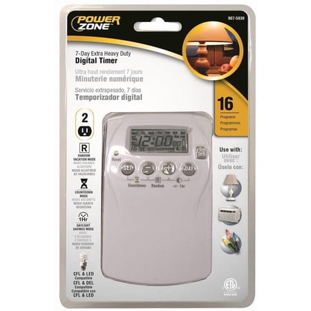 Power Zone TNDHD002 Timer, 2 Outlet, 7 Day Programmable, Heavy Duty