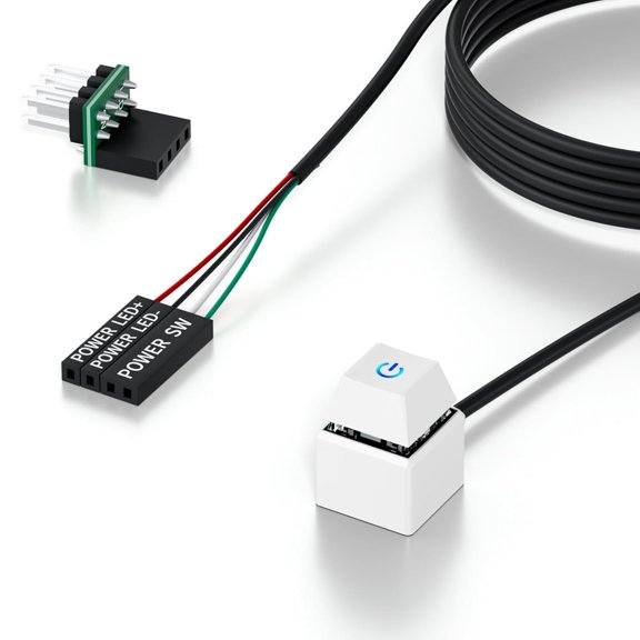 Power button with 118-inch cable - desktop computer power switch, external on/off, power supply button splitter for computer motherboard (white 118-inch)
