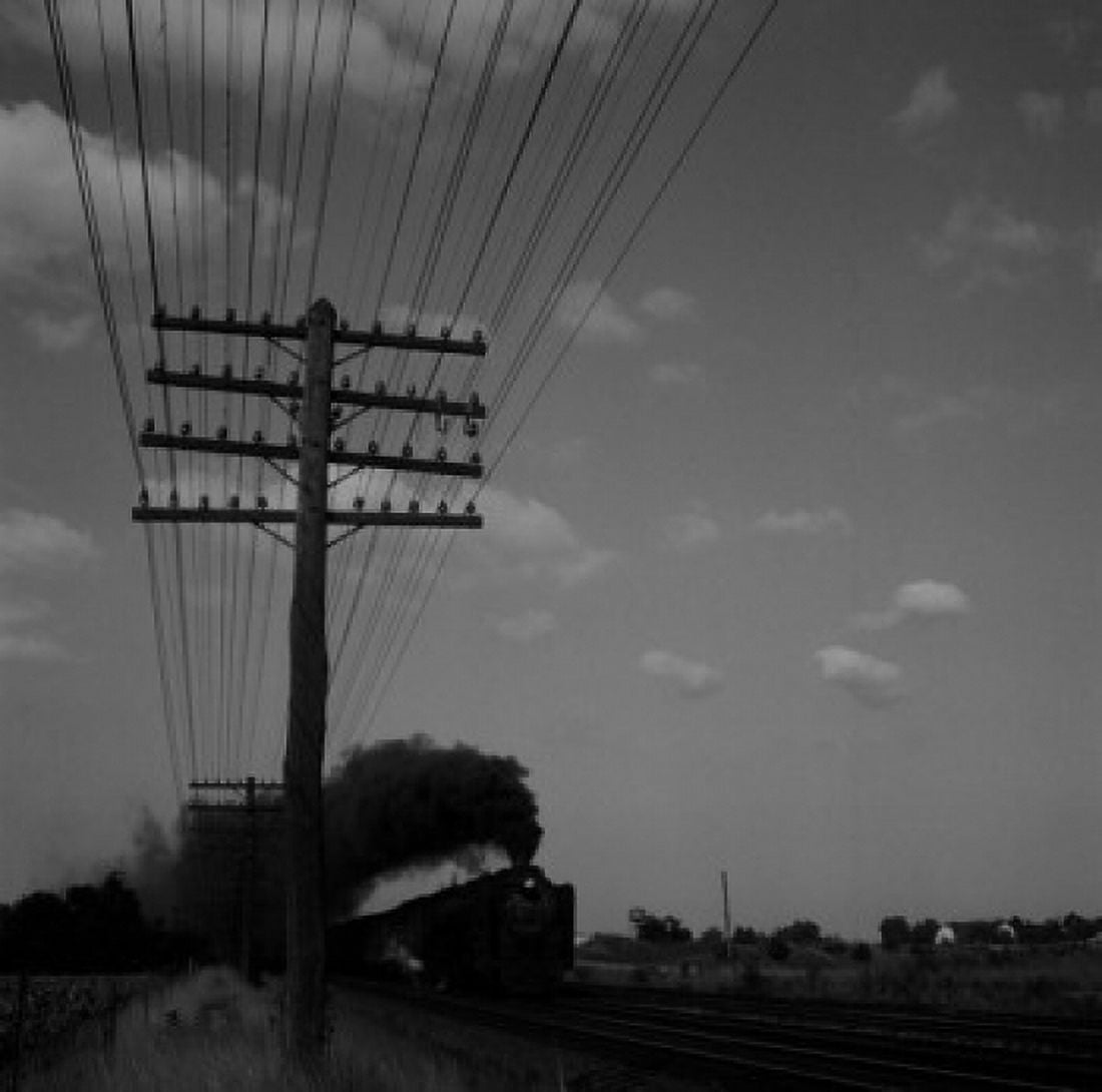 Power lines and freight train Canvas Art - (18 x 24)