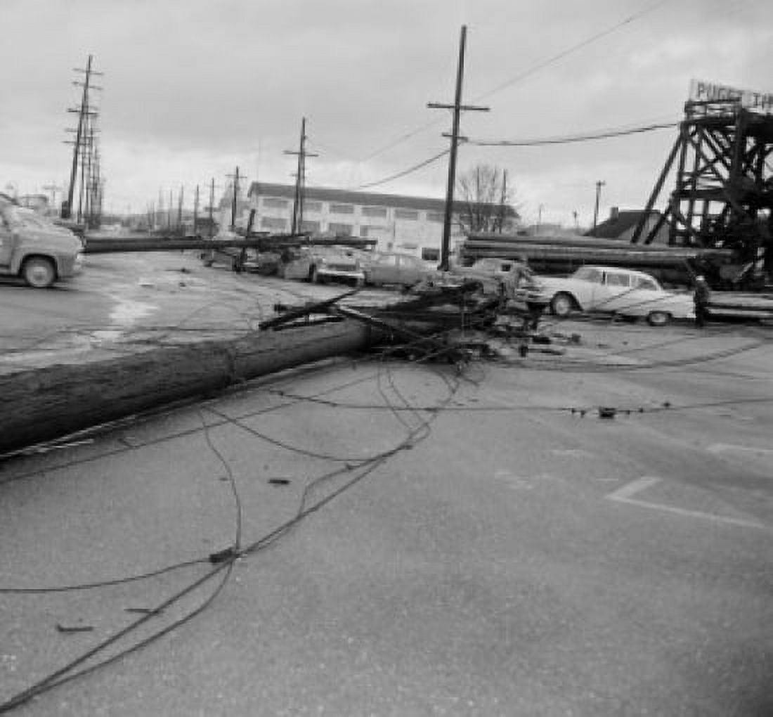Power lines damaged and overturned by wind storm Canvas Art - (24 x 36)
