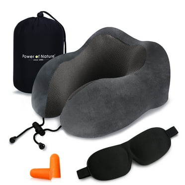 Power of Nature Travel Pillow Luxury Memory Foam Neck & Head Support Pillow Soft Sleeping Rest Cushion for Airplane Car & Home Best Gift Grey