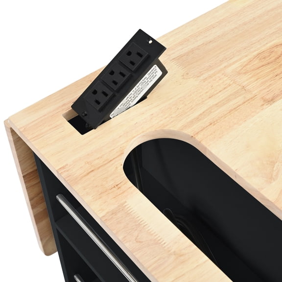 Power outlet, solid wood table top, lockable wheels | Perfect for daily kitchen use, provides stable movement and easy cleaning