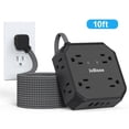thumbnail image 1 of Power strip heavy duty high wattage 10ft long extension cords for indoor surge protector protection 1050J with usb Ports 8 AC outlet extender, 1250W,110-240V,Black, 1 of 18
