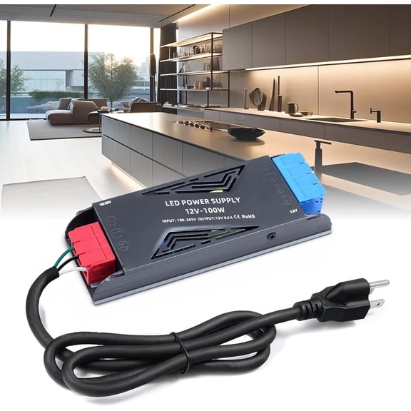 Power supply 12 100 with plug, driver 8.3 transformer 120 to 12 low voltage switch converter constant voltage ultra-thin adapter for LED strip, cabinet light