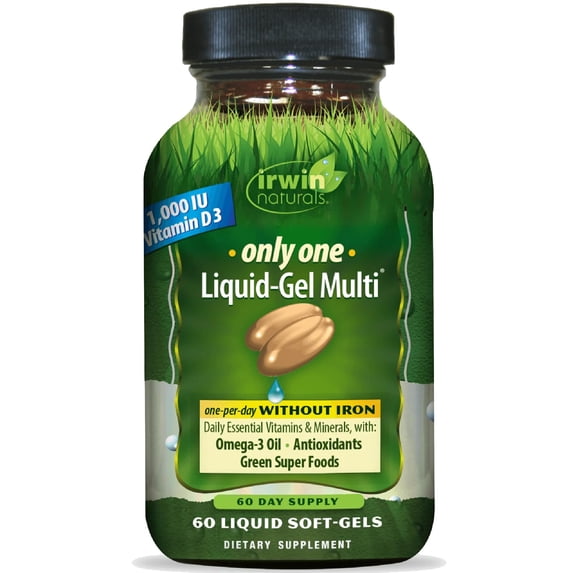 Irwin Naturals Only One Liquid-Gel Multi without Iron – 60 Liquid Soft-Gels – Daily Essential Nutrient Support