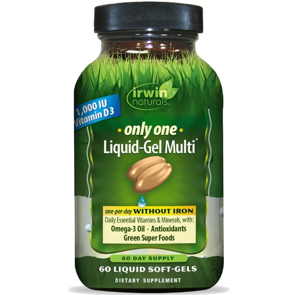 Irwin Naturals Only One Liquid-Gel Multi without Iron 60 Liquid Soft-Gels Daily Essential Nutrient Support