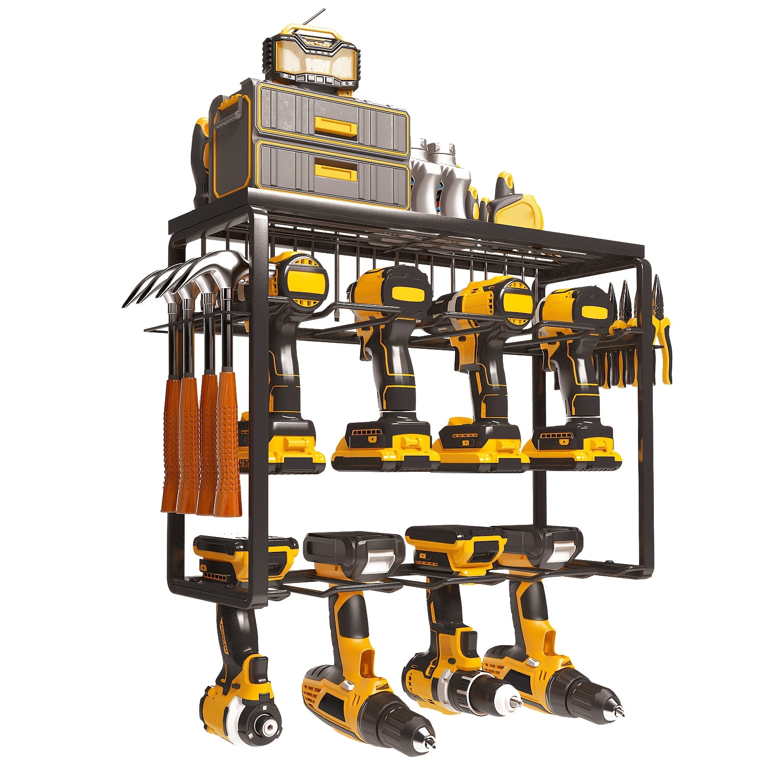 Wire Rack Tool Storage Power tool storage rack with charging station, wall-mounted drill bit ...