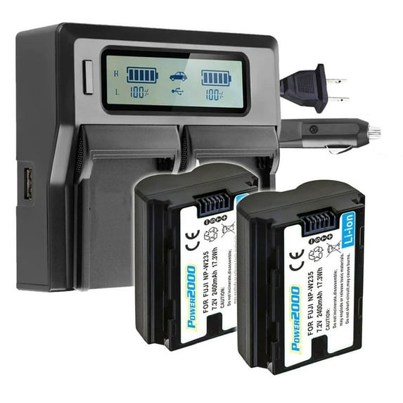 Power2000 2x Fuji NP-W235 7.2V 2400mAh Lithium-Ion Battery with Dual Bay LCD Charger