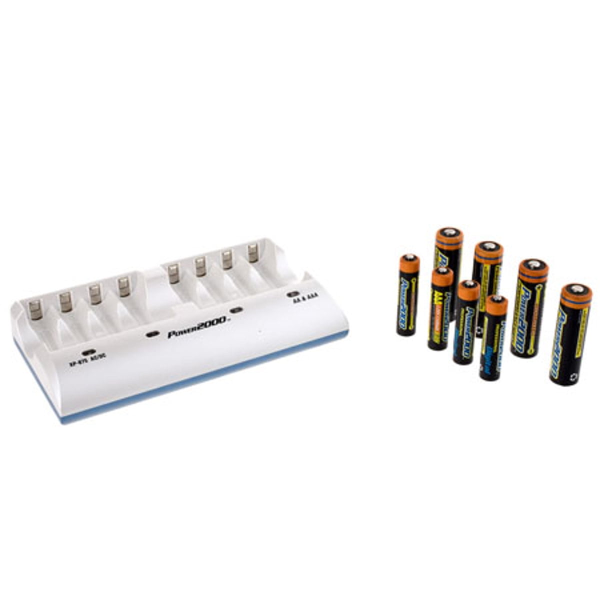 Power2000 XP875 Kit with 4x AA 2700 mAh and 4x AAA 1000 mAh NiMH Rechargeable Batteries and Universal 110/220V AC/DC Charger