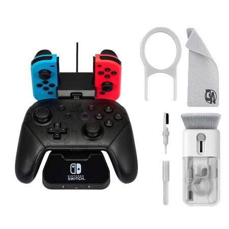 PowerA - Controller Charging Base for Nintendo Switch (Joy-Con + Wireless) - Black With Cleaning Electric kit Bolt Axtion Bundle Used